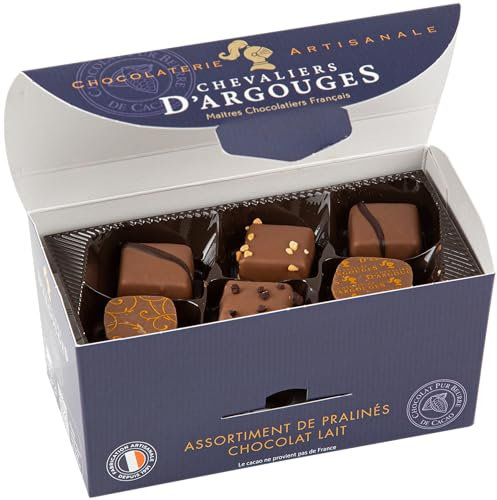 CHEVALIERS D'ARGOUGES Maîtres Chocolatiers Français - Assortiment de pralinés chocolat lait 33% - Ballotin Dégustation 185g