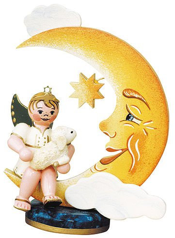 Engelbub-Mond mit Schäfchen - 10cm / Weihnachtsengel - Original Erzgebirge Engel -Hubrig Volkskunst