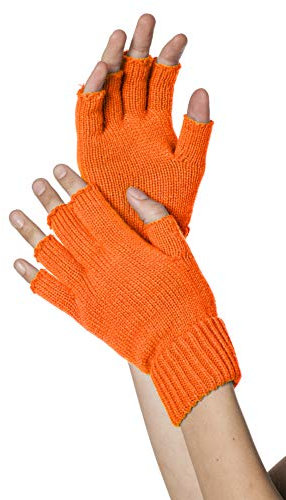 Strick-Handschuhe, fingerlos, Neon-Orange