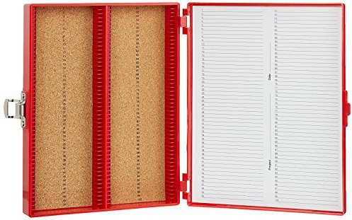 Heathrow Scientific HD15994C Präparatakasten mit Korkeinlage für 100 Objektträger, ABS, 208 mm Länge x 175 mm Breite x 34 mm Höhe, Rot