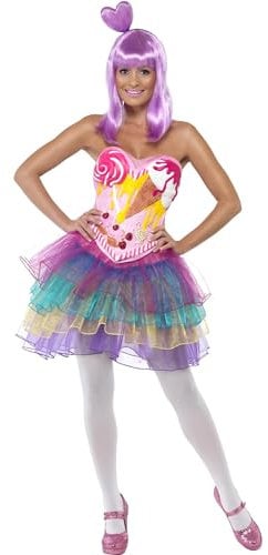 Smiffys Süßigkeiten-Königin Kostüm, Latex-Mieder mit Kleid Halloween