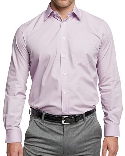Double Two Men's Shirts Long Sleeve Smart Casual Regular Fit Wedding Work Cotton Blend Shirt Lilac