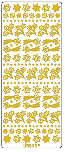 Ursus 59300066 - Kreativ Sticker, Sternschnuppen, gold, 5 Blatt, selbstklebend, Ideal zur Kartengestaltung und zum Dekorieren von Geschenken, Stickerbogen ca. 10 x 23 cm
