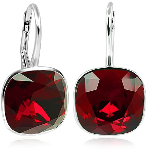 Silber Ohrringe 925 Marken Kristalle Siam Rot Klappverschluss NOBEL SCHMUCK