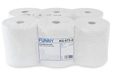 Funny Handtuchrolle mit Spezialkern, für markenfreie Spendersysteme, 2 lagig hochweiß, 21 cm, 130 m, 4er Kern, 1er Pack (1 x 6 Stück)