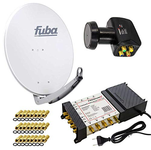 PremiumX Satelliten-Komplettanlage Fuba DAA 780 G Satellitenschüssel Alu Grau 5/8 Multischalter LNB 24x F-Stecker, 1 SAT 8 Teilnehmer
