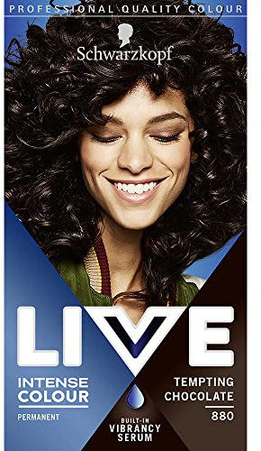 Schwarzkopf LIVE Intense Colour, Long Lasting Permanent Brown Hair Dye, With Built-In Vibrancy Serum, Up To 100% Grey Coverage, Tempting Chocolate 880