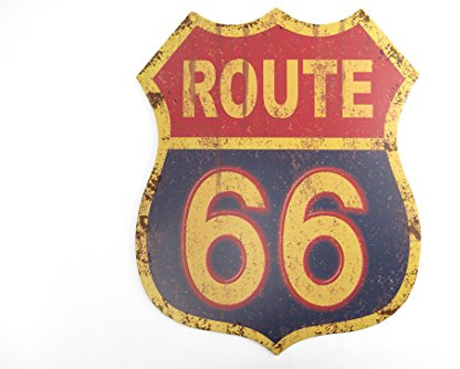Clever-Deko Blechschild XXL Route 66 Garage Partykeller USA Motorrad Biker Roadtrip Dekoration Rute BUNT