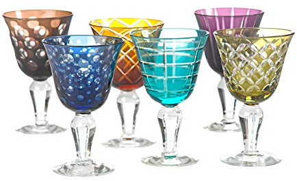 Weingläser farbig Cuttings 6er Set - pols potten, geschliffenes Glas, verschiedene Motive, Designer Stielglas, wunderschönes Rot- bzw. Weißweinglas