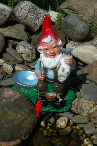 Frankenland Design Gartenzwerg als Angler mit Trog, ca. 33 cm hoch, PVC