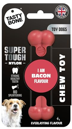 TastyBone Nylon Dog Chew Toy for Toy Dogs (Bacon) - Indestructible for Aggressive Chewers, Everlasting Flavour, Strong Healthy Teeth, Made in the UK