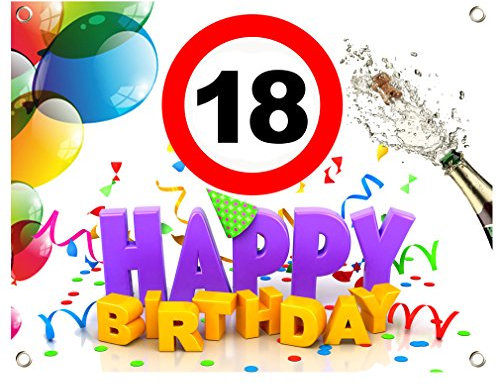 SHIRT-TO-GO 18. Geburtstag Geburtstagsbanner Geburtstags Plane Banner PVC 1,30m x 1,00m zum 18. Geburtstag