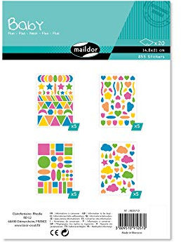 Maildor AE057C Baby Stickers Packung (mit 20 Bögen in Format DIN A5, 14,8 x 21cm, ideal für Kinder ab 2 Jahren) 1 Pack neon