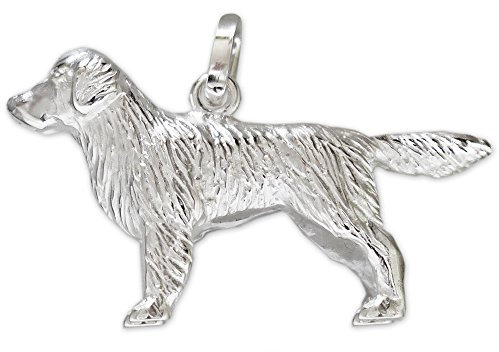 CLEVER SCHMUCK Silberner Damen Herren Anhänger Hund Golden Retriever 26 x 16 mm natürlich figürlich plastische 3D-Form glänzend Sterling Silber 925 im Schmucketui creme