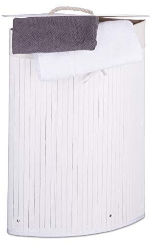 Relaxdays 10019052 Panier à linge pliant corbeille pliable rectangle en bambou 64 litres 35 x 35 x 65 cm, blanc