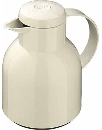 Emsa Samba Isolierkanne 504229 | 1 Liter | Quick Press Verschluss | 100% dicht | 12h heiß, 24h kalt | Weiß Glänzend