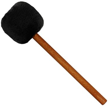 Sonic Energy Gong Schlägel Schwarz – 41 cm – Aus Wolle und Kunstfell – Sapeleholzgriff – Für Gongspieler, Percussion, Meditation (MGB-L)