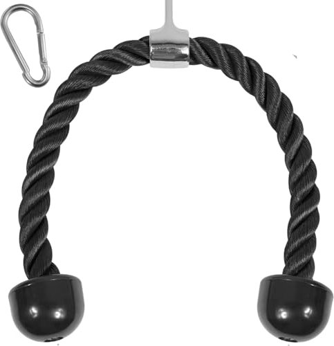 Yes4All Deluxe Schwarz Trizepsseil 68.6 cm Schwarz Kabelbefestigung Seilzugsystem Gym Pull Down Seil mit Karabiner Trainingsgerät Befestigung
