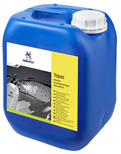 Normfest Topas Intensiv-Scheibenreiniger Konzentrat – kraftvoller Glas-, Lack- & Kunststoffreiniger, entfernt Insekten, Fett, Nikotin, Silikon, Gummiabrieb – streifenfrei & silikonfrei – 5 Liter