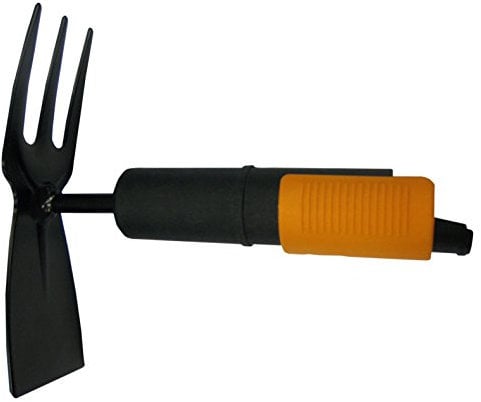 Fiskars Zappetta a due punte, Piatta e tridente, Testa di attrezzo, Lunghezza: 18,5 cm, Testa in acciaio, Nero/Arancione, QuikFit, 1000735