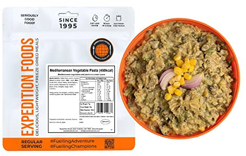EXPEDITION FOODS Mediterranean Vegetable Pasta (Single Serving / 450KCAL) | Freeze-Dried Camping & Hiking Food