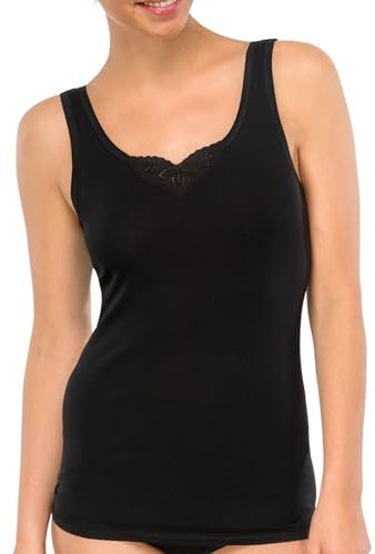 Schiesser Damen Trägertop (2er Pack) Unterhemd, Schwarz (schwarz 000), 44