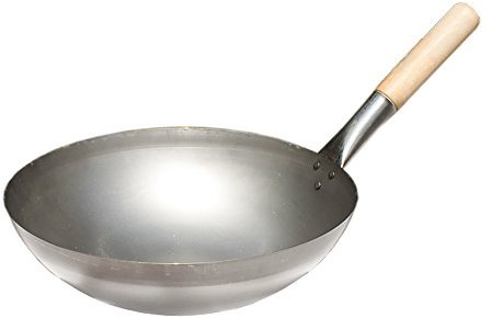 Paella World International Original - Wok chino con mango de madera, acero, base redonda (wok, wok chino, wok de acero, wok asiático, diámetro 30 x 9 cm)