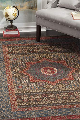 Safavieh Traditionell Teppich für Wohnzimmer, Esszimmer, Schlafzimmer - Mahal Collection, Kurzer Flor, Marineblau und Rot, 155 X 231 cm