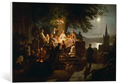 kunst für alle Leinwandbild: Christian Eduard Böttcher Sommernacht am Rhein - hochwertiger Druck, Leinwand auf Keilrahmen, Bild fertig zum Aufhängen, 70x45 cm