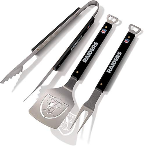YouTheFan NFL Las Vegas Raiders Spirit Series 3-teiliges Grillset, Edelstahl, 55,9 x 22,9 cm
