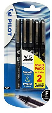 Pilot Hi Tec V5 Rollerball Pen Extra Fine Pack of 3 Black - Color: Black