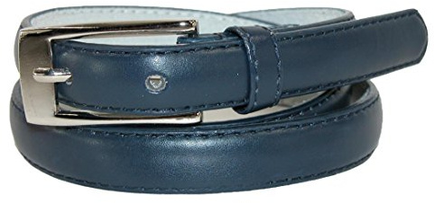 CTM Women's 19 mm Skinny Leather Dress Belt Silver Buckle, Medium, Navy