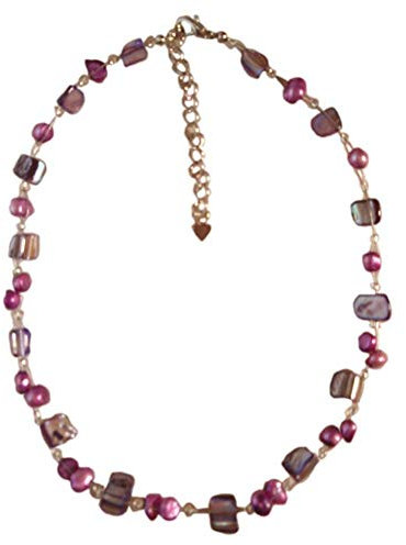 CHICNET Halskette Damen Kette Hals Schmuck aus Schmuckdraht Perlmutt Muschel Splitter Perlen lila violett 42-48 cm verstellbar Karabiner nickelfrei Perlenkette Muschelkette