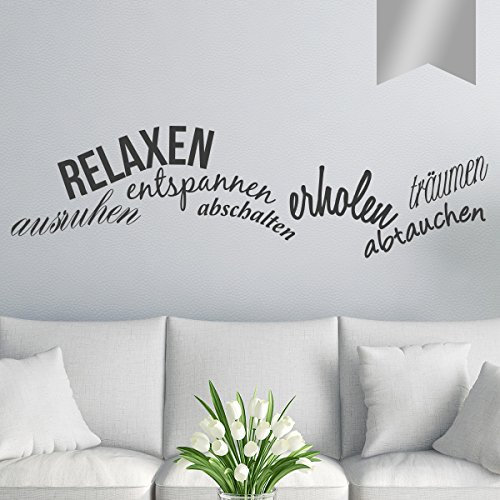 WANDKINGS Wandtattoo RELAXEN, entspannen, abschalten, abtauchen, ausruhen, erholen, träumen 60 x 16 cm Silber - erhältlich in 33 Farben