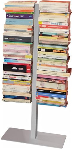 Radius Design Booksbaum Doppel Stand klein Silber – Standregal aus pulverbeschichtetem Stahl, 91 cm hoch, platzsparendes Bücherregal mit Fuß & Einlegeböden, modernes Design (716C)