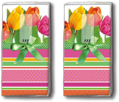 2x 10 Taschentücher Tulips and stripes – Tulpen und Streifen/Frühling/Motivtaschentücher