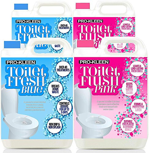 Pro-Kleen 2 x 5 Litres Concentrate Blue Toilet Fresh Liquid & 2 x 5 Litres Pink Toilet Fresh Flush Liquid - Caravans Motorhomes Boats