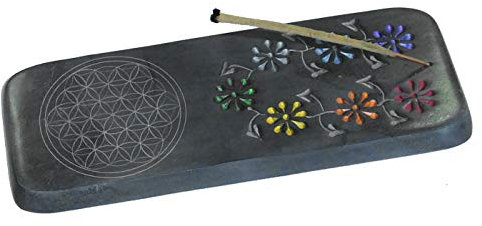Räucherhalter aus Speckstein den Chakra Farben mit der Blume des Lebens, Räucherstäbchen-Halter, bunt, Stein