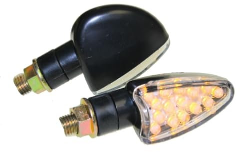 Motorrad Mini Blinker LED Leo kurz schwarz klar E-geprüft M10 für CPI SM 50 Honda CB 500 600 Italjet Formula Kawasaki KLR KMX 600 650 125 Suzuki DL DR GN GS GSX Yamaha DT XJ XT
