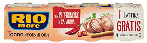 Rio Mare - Tonno, All'Olio Di Oliva Con Peperoncino, 3 confezioni da 4 Scatole Da 80 G