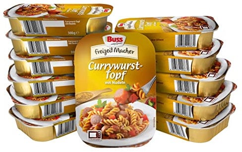 Buss Freizeitmacher - Deftiger Currywurst-Topf mit Paprika und Nudeln - in pikanter Curry-Sauce - 12 x 300 g