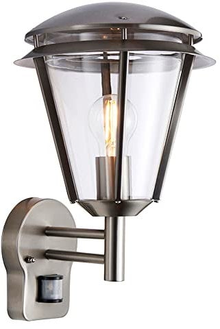 Betta Lighting Outdoor Wall Lantern with Motion Sensor - E27 GLS PIR Motion Security Light - IP44 Waterproof Garden Security Light - Stainless Steel Outside Lights Mains Powered (Bulb Not Supplied)