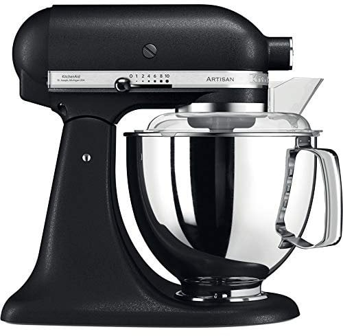 KitchenAid Küchenmaschine I Artisan I Kippbarem Food Processor I Teigknetmaschine mit 5 Zubehör | 2 Schüsseln aus Edelstahl | 4.8 L | Schwarz
