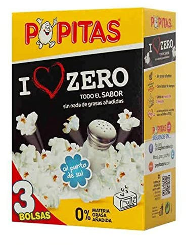 Popitas Zero - Palomitas Saladas para Microondas, Sin Gluten Ni Materia Grasa Añadida - Pack de 3 Bolsas de 70 g.