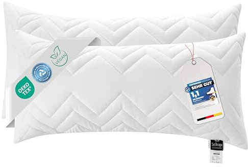 sei Design Kopfkissen 2-er Set 40x80 cm Schlafkissen gesteppt mit Reißverschluss Kissen-Set Seitenschläferkissen Ökotex waschbar bis 95 Grad Made in Europa