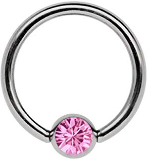 Titan Ring in 1,2 x 11 mm als Lippenbändchen Piercing mit flachem Stein in 4 mm Ø, rosa