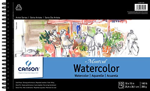Canson Artist Series Montval Watercolor Paper, Wirebound Pad, 10x15 inches, 12 Sheets (140lb/300g) - Artist Paper for Adults and Students - Watercolors, Mixed Media, Markers and Art Journaling