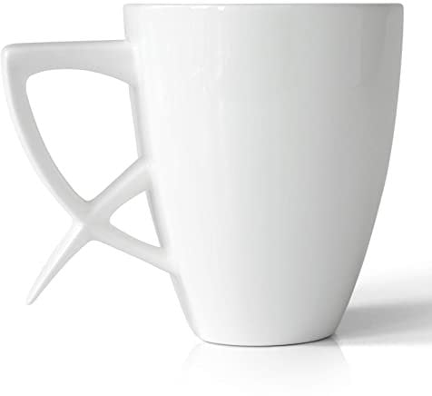 A Fine White Bone China Mug. With a comfortable, ergonomic handle, it is lightweight, delicate and translucent. Featuring a capacity of 300 ml and an elegant, modern design.