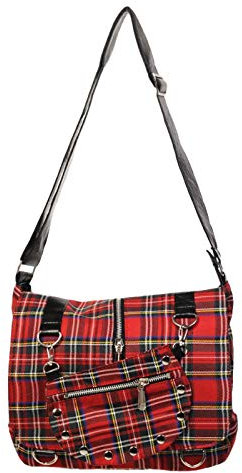 Banned Apparel Schottenkaro/kariert Schultertasche Rockabilly Schultertasche klein - rot, Small