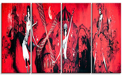 Design Art Leinwanddruck, Motiv Plakat auf Moulin Rouge Fassade, abstrakte Digitale Kunst, 48 x 28 cm, 4 Paneele, Canvas, 28'' H x 48'' W x 1'' D 4P
